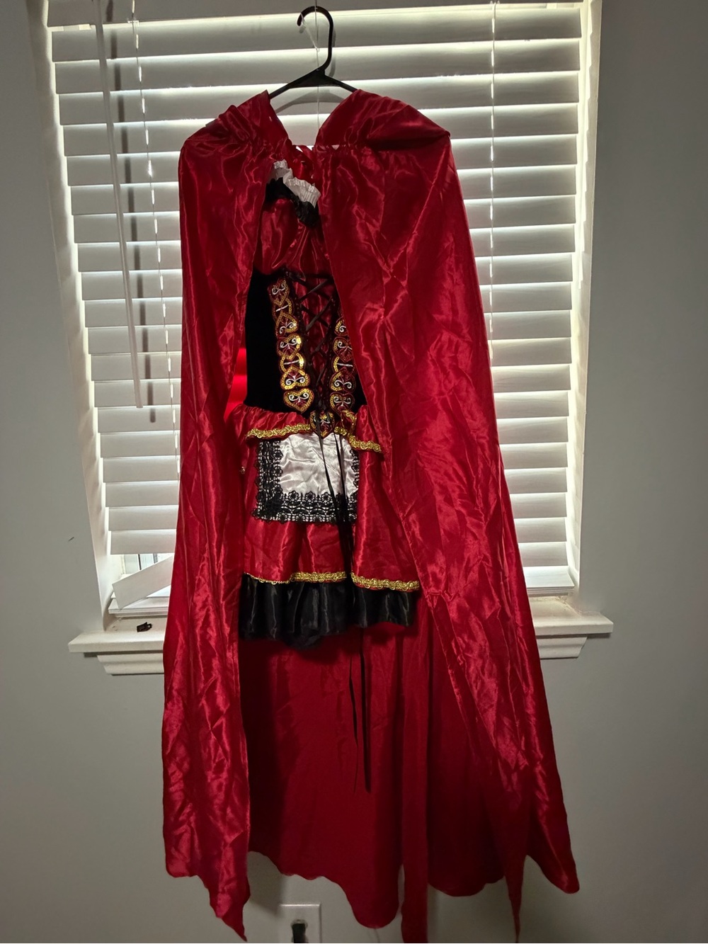 Girls' Red Princess Cape Costume with Gold Trim